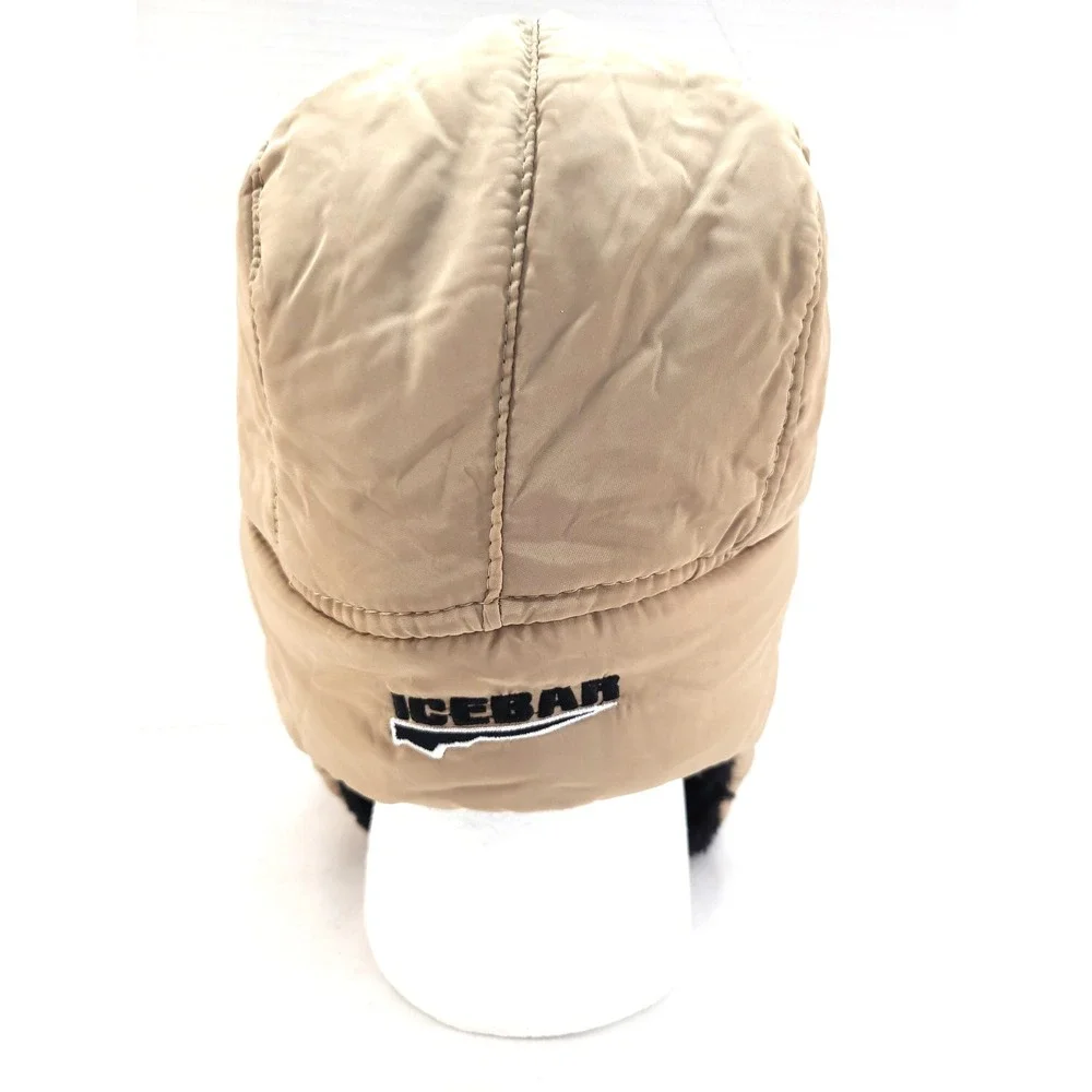 Icebar Ice Bar Las Vegas Minus 5 Warm Trapper Tan Black Faux Fur Quilted Hat